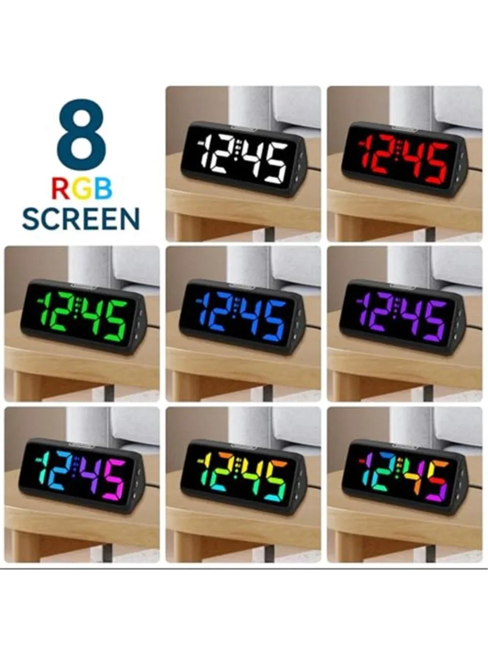 Loud Alarm Clock Heavy Sleepers Bed Shaker RGB Digital Clock Vibrating